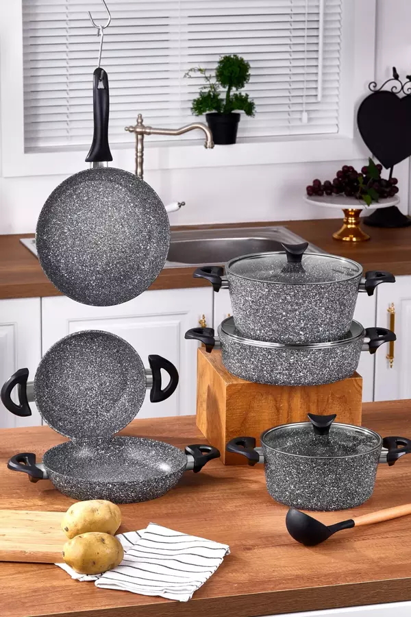 Big Granit 9 Parça Tencere Seti Gri - Image 1