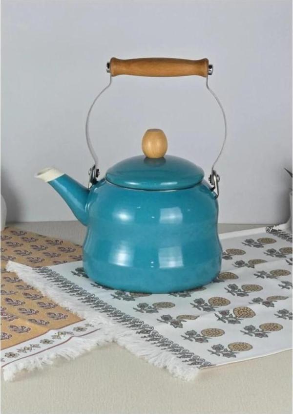 Vintage Ahşap Saplı Emaye Demlik Kettle 2,5Lt Turkuaz KR322-C - Image 1