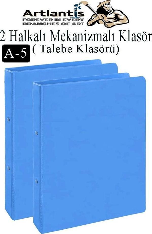 Açık Mavi 2 Halkalı Klasör 2 Adet A5 PVC Öğrenci ve Ofis Tipi Evrak Sunum Talebe Büro Klasörü İç Cepli Otomatik Mekaniz - Image 1