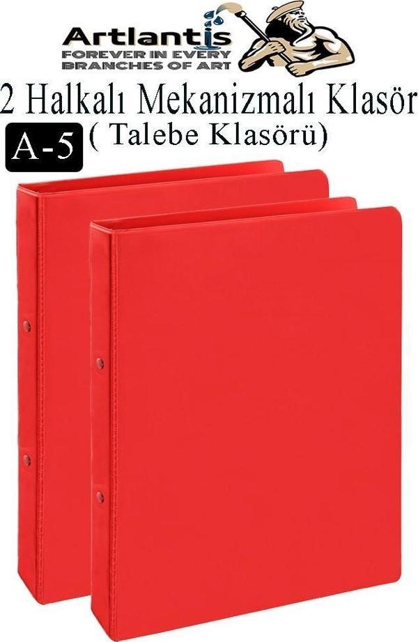 Kırmızı 2 Halkalı Klasör 2 Adet A5 PVC Öğrenci ve Ofis Tipi Evrak Sunum Talebe Büro Klasörü İç Cepli Otomatik Mekanizlı - Image 1