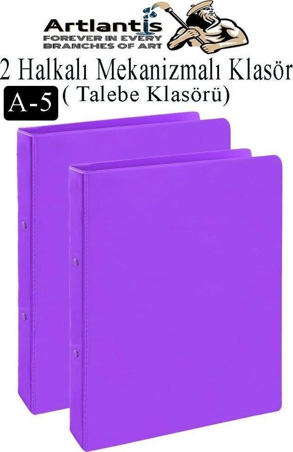 Mor 2 Halkalı Klasör 2 Adet A5 PVC Öğrenci ve Ofis Tipi Evrak Sunum Talebe Büro Klasörü İç Cepli Otomatik Mekanizlı Okul - Image 1