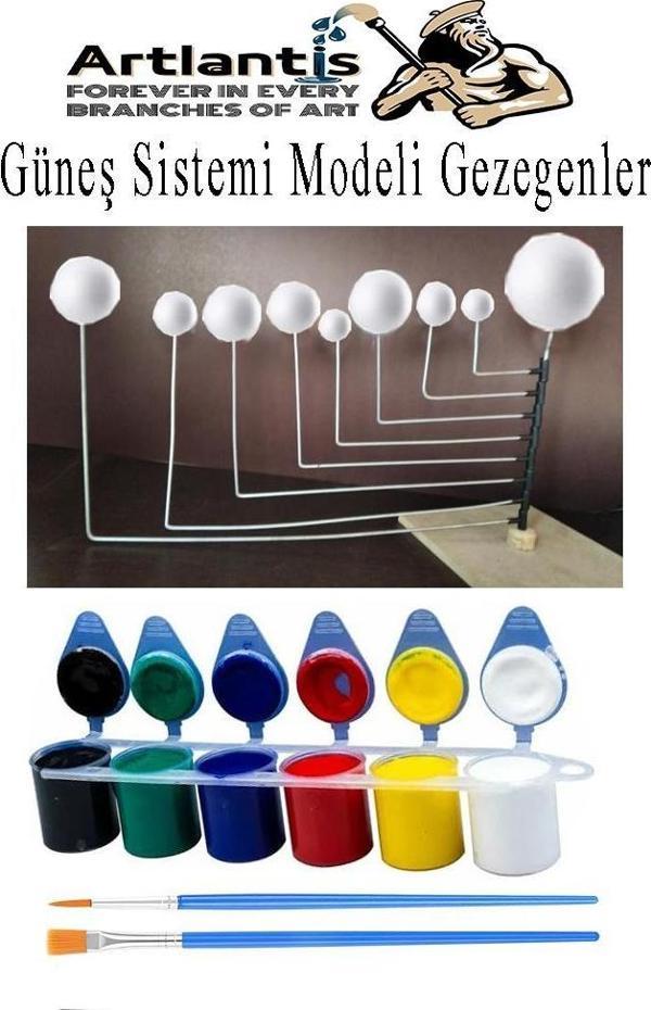 Boyanabilir Güneş Sistemi Modeli 9 lu 1 Paket Gezegenler Sistemi Strafor Köpük Top Guaj Boya Fırça Seti Maket Deney Okul - Image 1