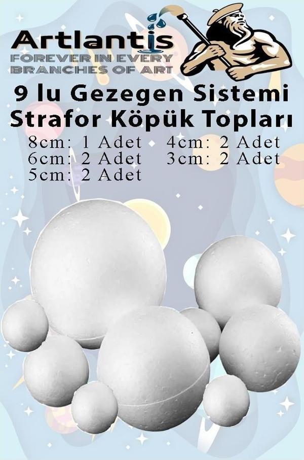 Güneş Sistemi Maketi İçin 9 lu Boyanabilir Strafor Top Seti Gezegenler Modeli Deney Okul Seti Köpük Küre Top - Image 1