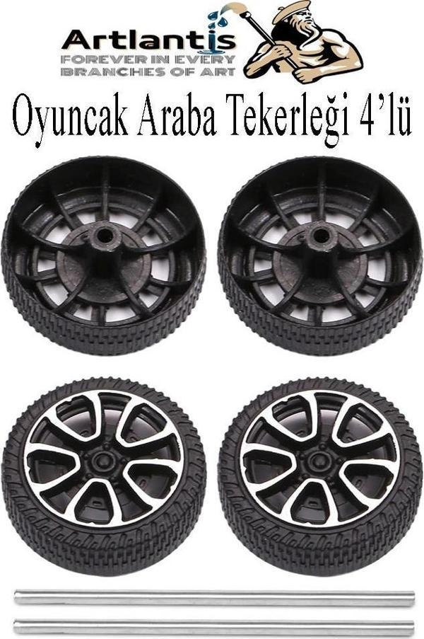 Oyuncak Araba Tekerleği Seti 4 lü 1 Paket Plastik Tekerlek Deney İçin 2 Adet Metal Şaft Proje Deney Seti - Image 1