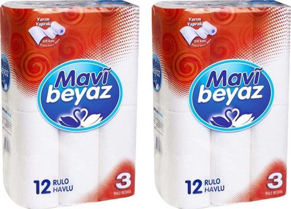 Mavi Beyaz Kağıt Havlu 12 li x 2 Adet (24 Rulo) - Image 1