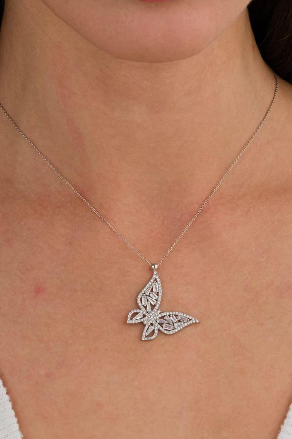 Bs Begisilver 925 Ayar Gümüş Zirkon Taşlı Kelebek Kolye - Image 1