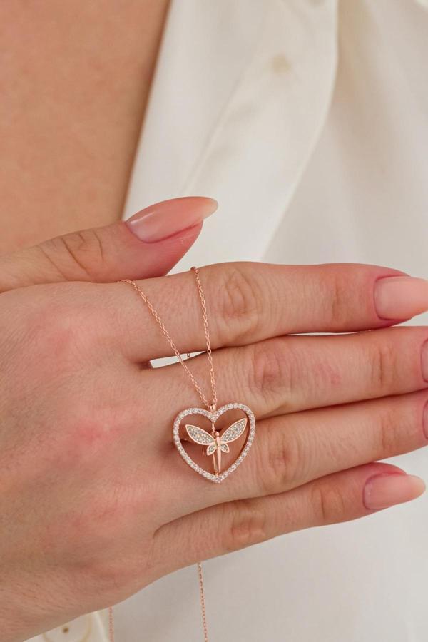 Bs Begisilver 925 Ayar Gümüş Kalp İçinde Kanatlı Melek Kolye - Image 1