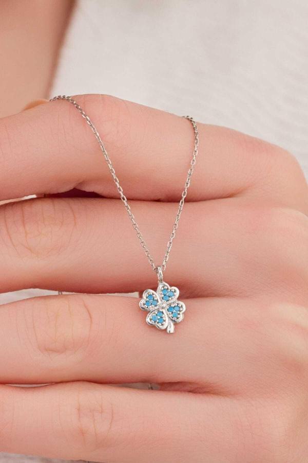Bs Begisilver 925 Ayar Gümüş Aqua Taşlı Yonca Kadın Kolye - Image 1