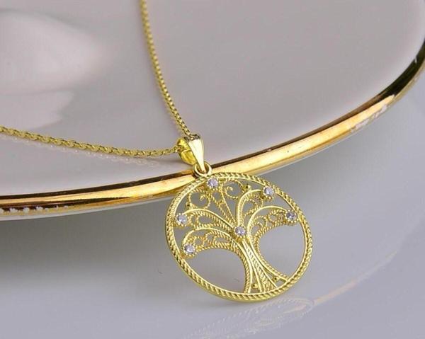 Bs Begisilver 925 Ayar Gümüş Telkari Hayat Ağacı Gold Kolye - Image 1