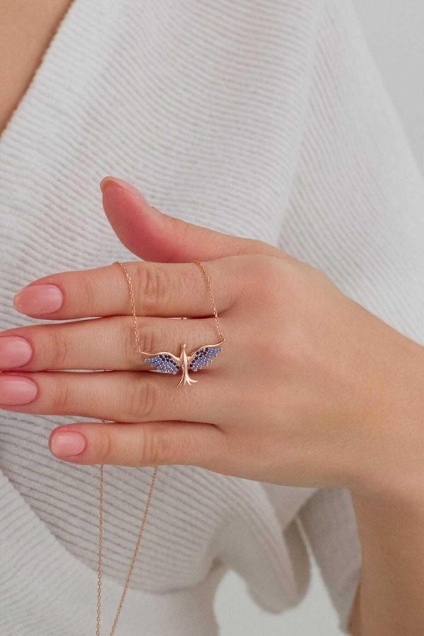 Bs Begisilver Kadın 925 Ayar Gümüş Anka Kuşu Taşlı Kolye Şık Tasarım - Image 1