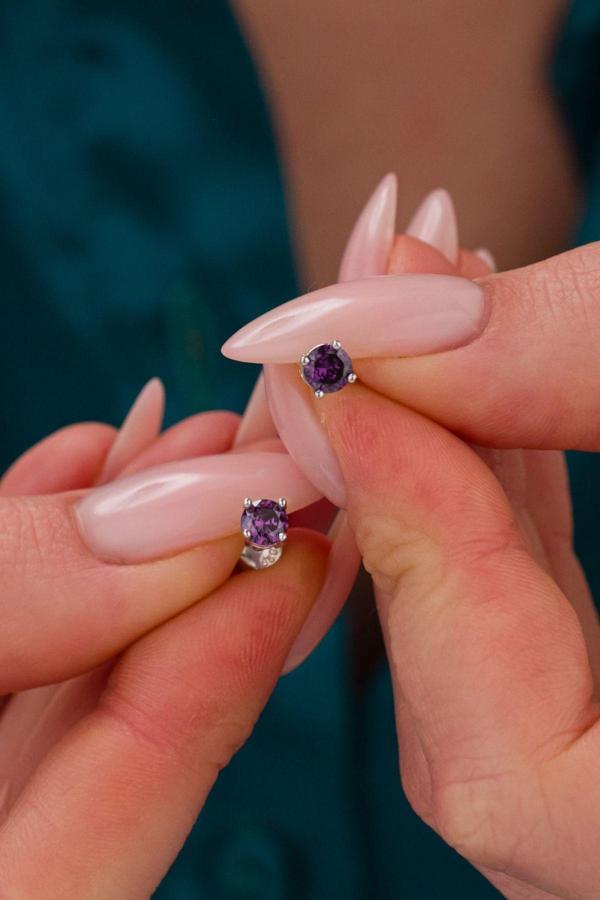 Bs Begisilver 925 Ayar Gümüş Pırlanta Montür Ametist Tektaş Küpe - Image 1