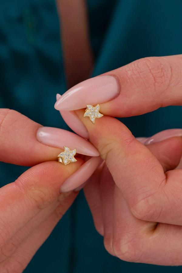 Bs Begisilver 925 Ayar Gümüş Deniz Yıldızı Küpe Gold - Image 1