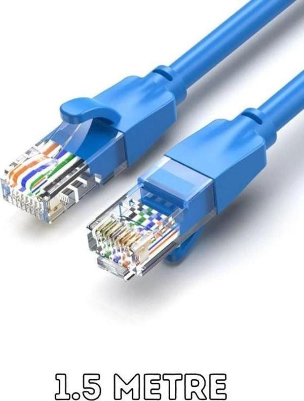 CAT6 1000Mbps Ethernet İnternet Veri RJ45 Kablosu 1.5 Metre Mavi Kablo - Image 1