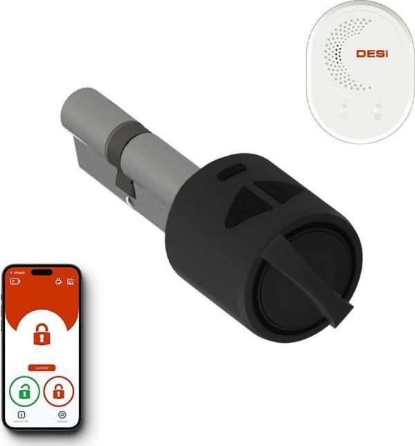 Desi Utopic R Siyah Akıllı Kilit Telefondan Kontrol - Akıllı Köprülü Set - Her Kapıya Deliksiz Montaj Imkanı - Image 1
