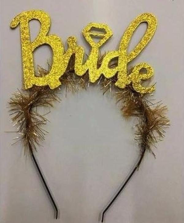 Altın Renk Bekarlığa Veda İtalik Yazı Alyanslı Bride Taç - Image 1
