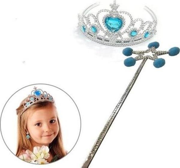 Mavi Ponponlu Elsa Asası ve Kalp Taşlı Elsa Tacı - Image 1