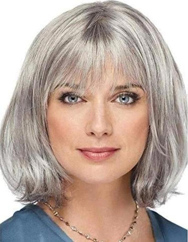 Gri Renk Kısa Saç Yaşlı Peruk Teyze Peruğu - Image 1