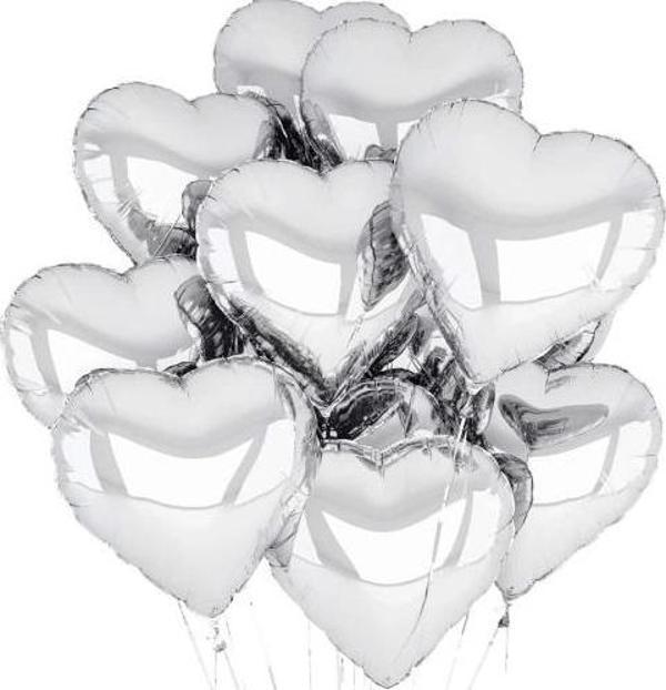 Gümüş Kalp Şekilli Uçan Balon Folyo 10 Adet - Image 1