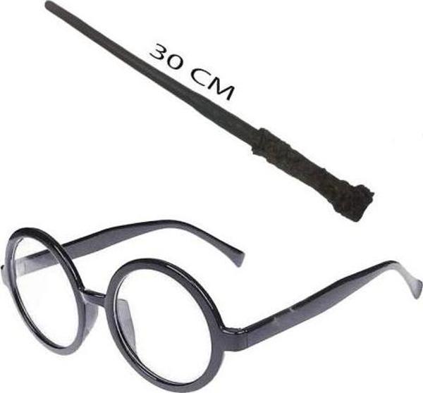 Harry Potter Asası ve Siyah Çerçeveli Gözlük Seti - Image 1
