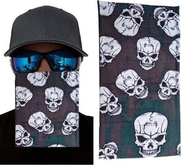 Kahve Yeşil Çoklu Kafatası Baskılı Buff Bandana 25x48 cm - Image 1