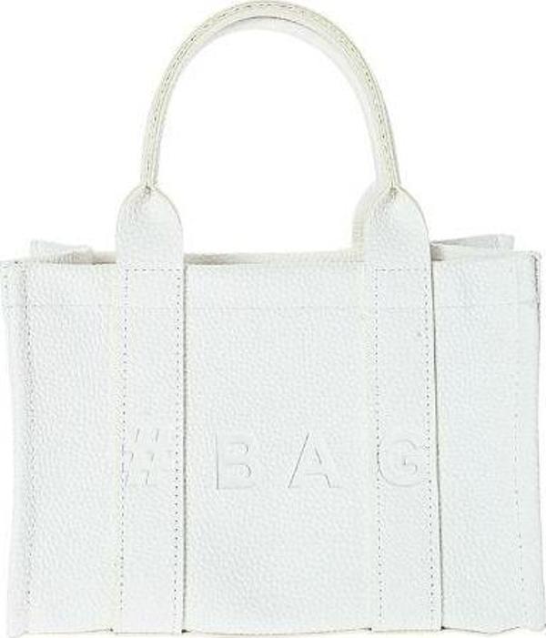 Baghashtag Beyaz Deri Mini Tote Çanta - Image 1