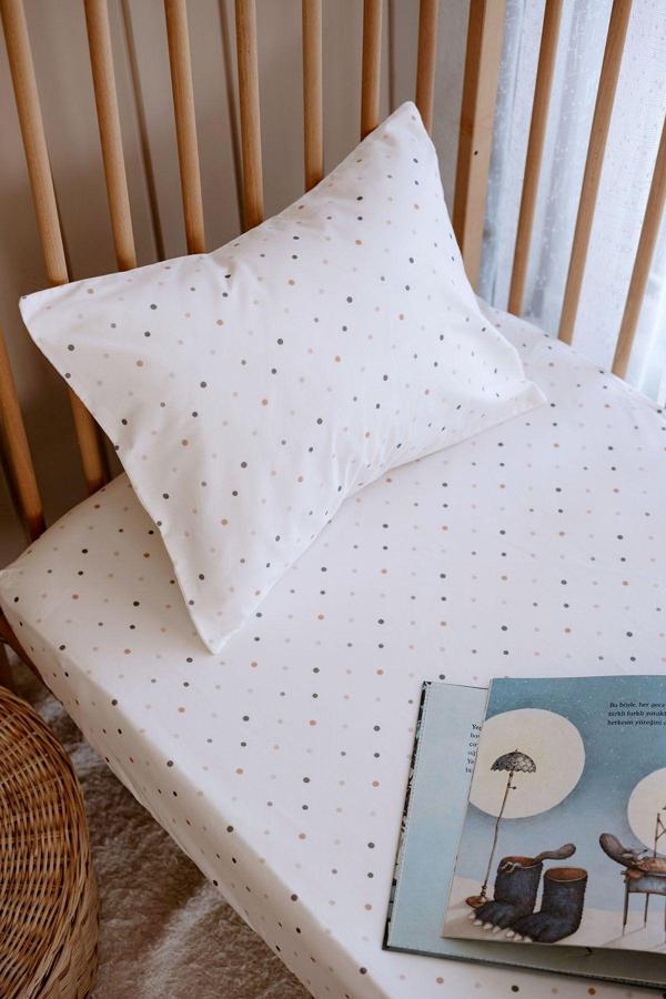Tba Collection Bebek Boy Lastikli Çarşaf Seti | Green Dots Ekru 60x120 cm - Image 1