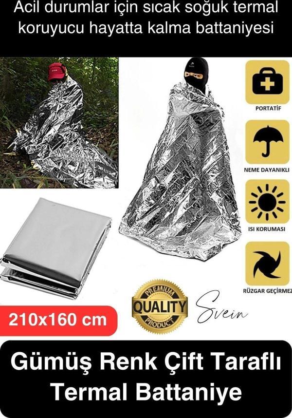 Soğuk Sıcak Tutan Çift Taraflı Gümüş Acil Durum Battaniyesi Termal Yanık Hayatta Kalma Kamp Deprem - Image 1
