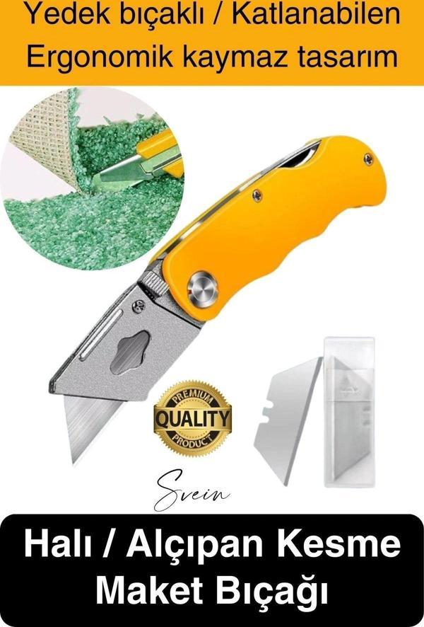 Premium Katlanır Dayanıklı Halı Maket Bıçağı Alçıpan Kesme Falçata Yedek Bıçaklı Çelik Çakı Tipi - Image 1