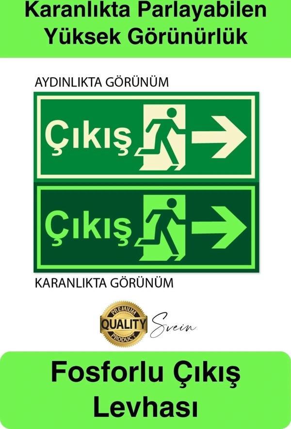 Karanlıkta Parlayan Fosforlu Acil Çıkış Yönlendirme Tabelası Aşağı Ok Levha Kaçış Yolu 30x10 cm - Image 1