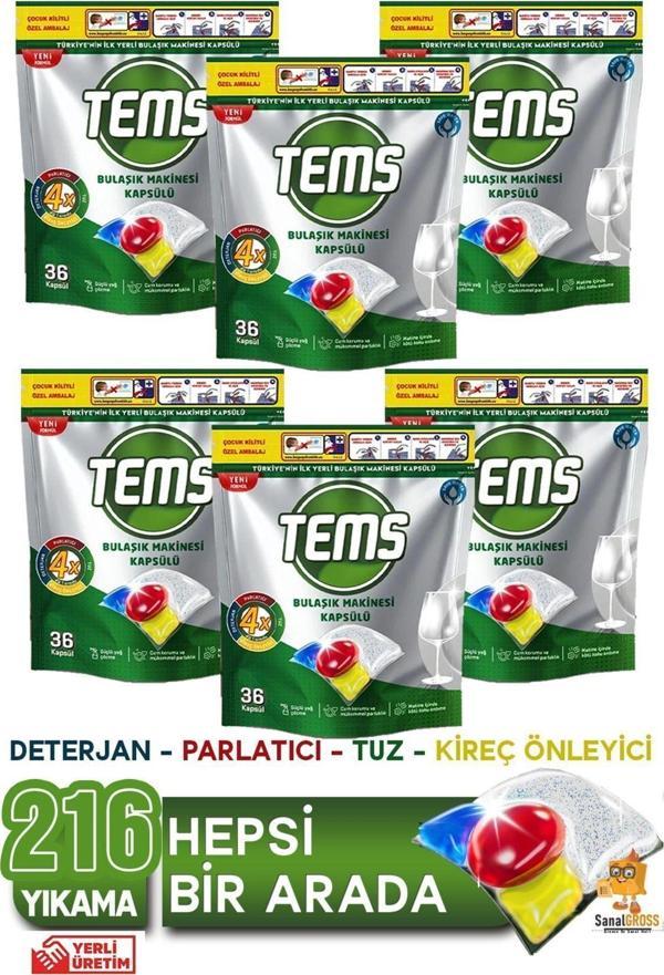 Tems Bulaşık Makinesi Kapsül Deterjanı 36'Lı X 6 Paket (216 Yıkama) - Image 1