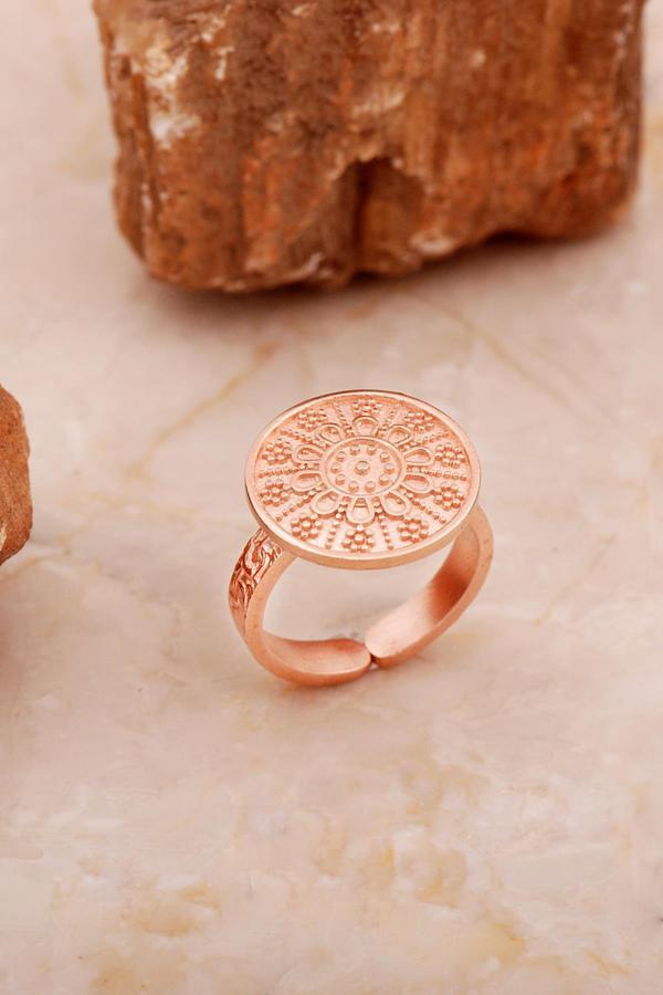 Anadolu Motifli Elişi Rose Gümüş Yüzük 3768 - Image 1