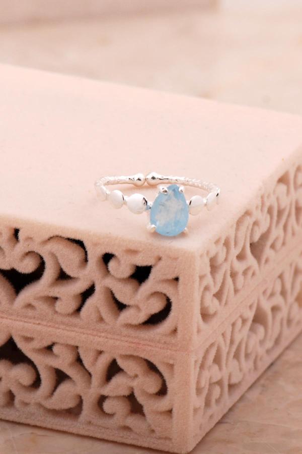 Paraiba Taşlı Gümüş Damla Yüzük 5806 - Image 1