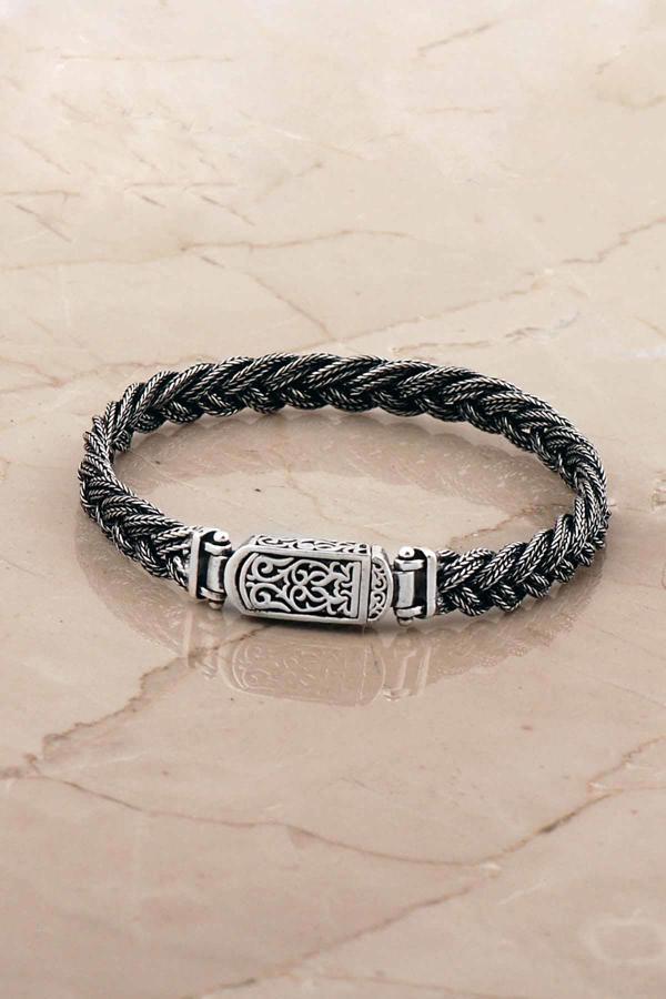 Hasır Örgü Elişi 20,5 Cm Gümüş Erkek Bileklik 4777 - Image 1