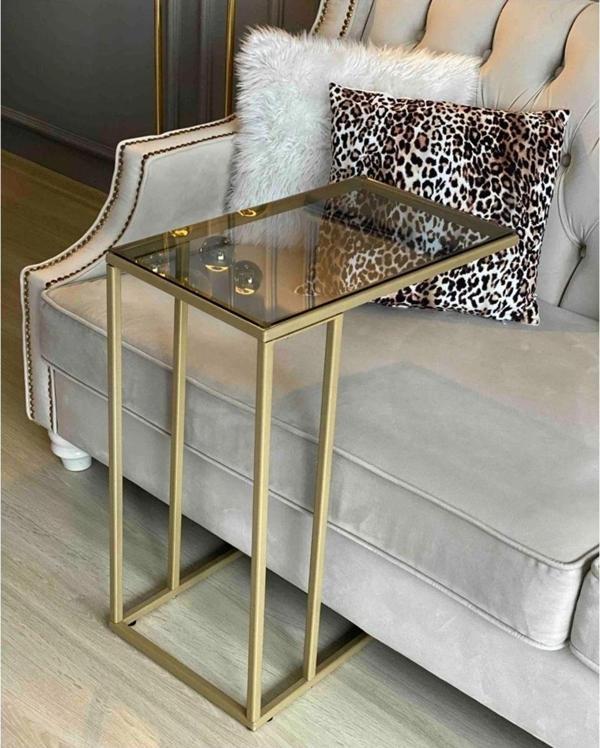 Doffo Leyni Gold Metal Yan Camlı Sehpa - Image 1