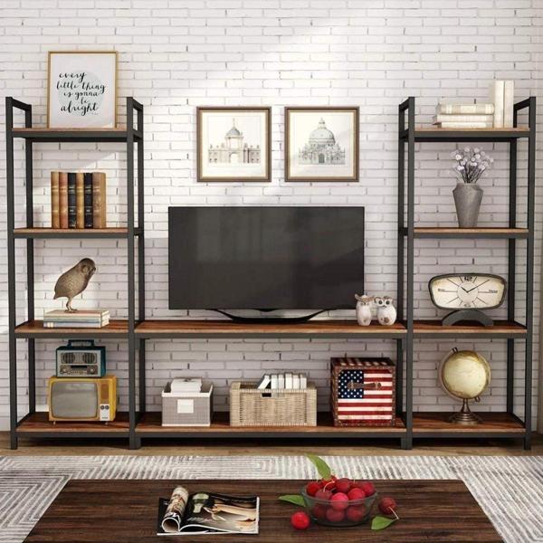 Doffo Treb Raflı Metal Doğal Ahşap Masif Panel Tv Ünitesi - Image 1