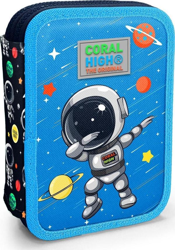 Coral High Kids Lacivert Mavi Astronot Desenli Çift Katlı Kalem Çanta 11149 - Image 1