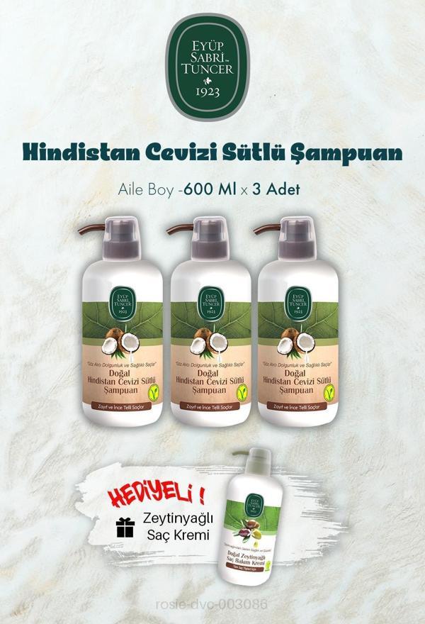 Hindistan Cevizi Sütlü Şampuan 600 ML X 3 ve Saç Kremi Hediyeli - Image 1