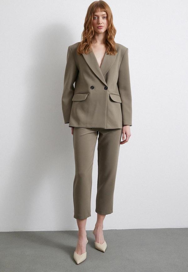 Önü Pensli Skinny Kumaş Pantolon Haki - Image 1