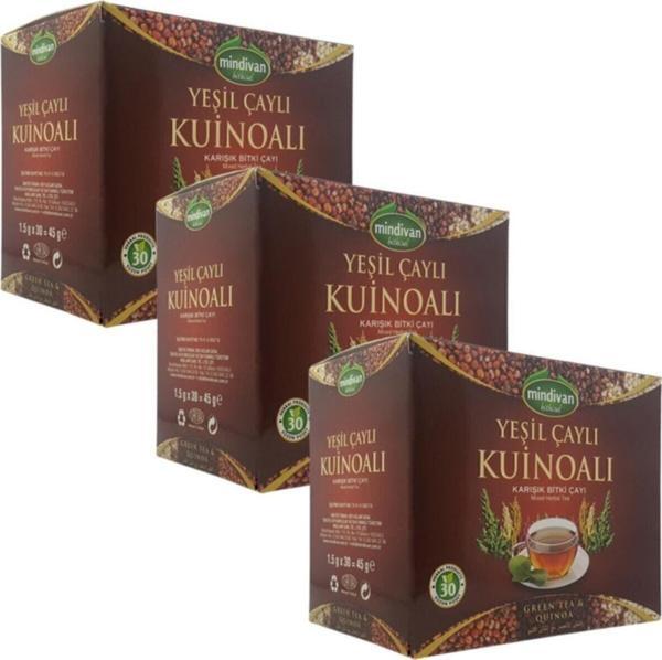 Mindivan Yeşil Çaylı Kinoa Karışık Bitki Çayı 30 Süzen Poşet - 3 Kutu - Image 1