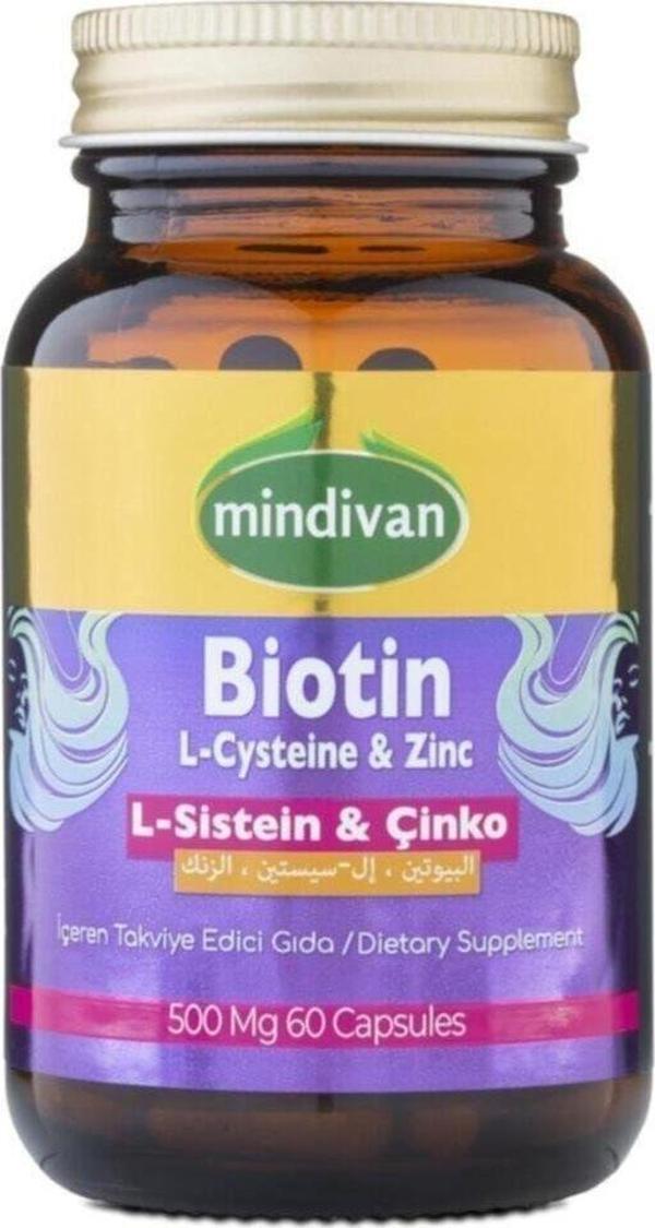 Mindivan Biotin Sistein Çinko 60 Kapsül 500 Mg 2 Adet - Image 1