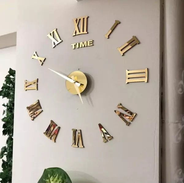Dekoratif 3d Romen Rakamlı GOLD Ayna Pleksi Duvar Saati(10 CM RAKAM BOYU-SÜNGER DEĞİL MDF DESTEKLİ - Image 1