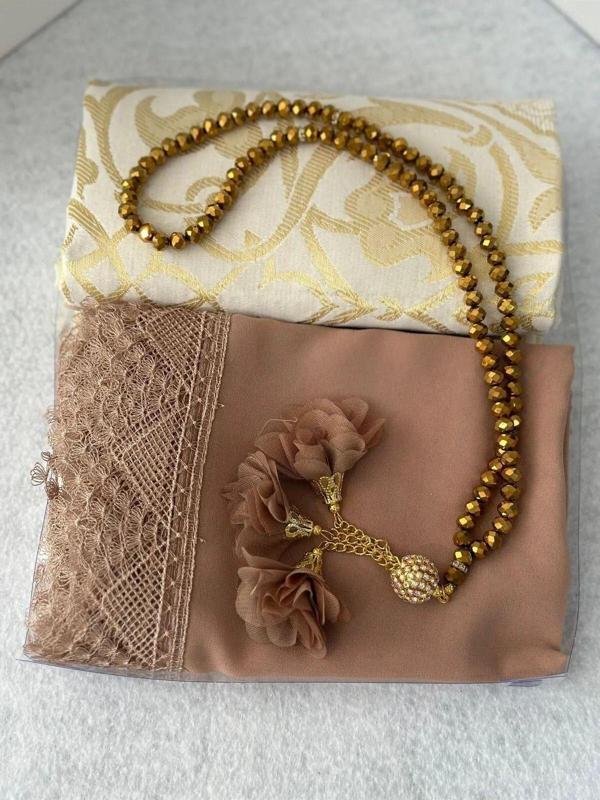 Elçi Hediyelik Çeyizlik Hediyelik Seccade Seti Gold - Image 1