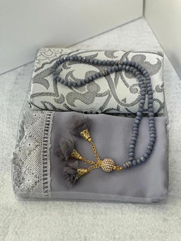 Elçi Hediyelik Çeyizlik Hediyelik Seccade Seti Gri - Image 1