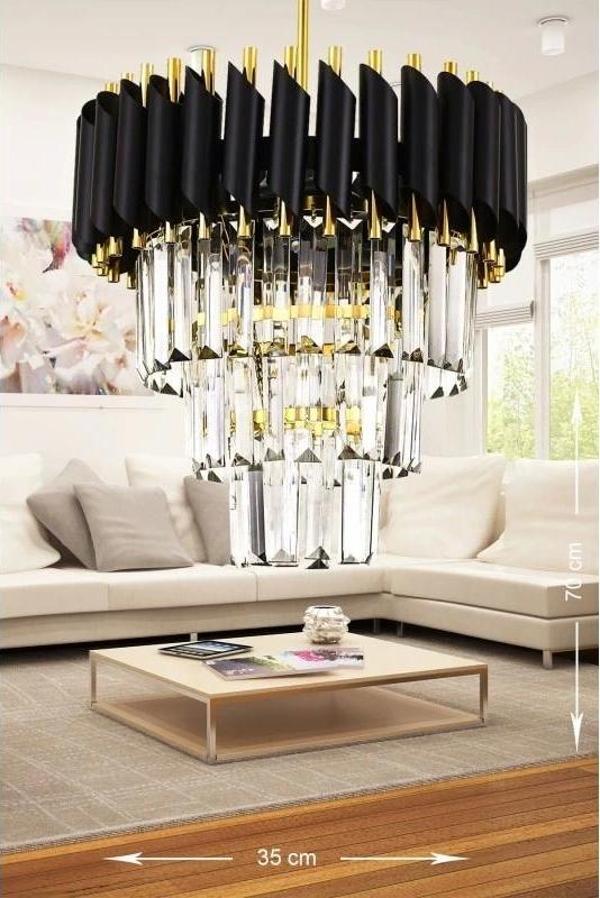 35'Lik Kristal Taşlı Lüks Avize - (Siyah-Gold) - Image 1