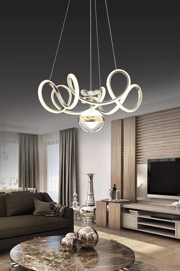Modern Kıvrımlı Tek Toplu Üç Renkli Gold Sarkıt Led Avize - Image 1