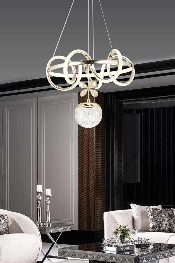 Modern Kıvrımlı Tekli Toplu Üç Renkli Gold Sarkıt Led Avize - Image 1