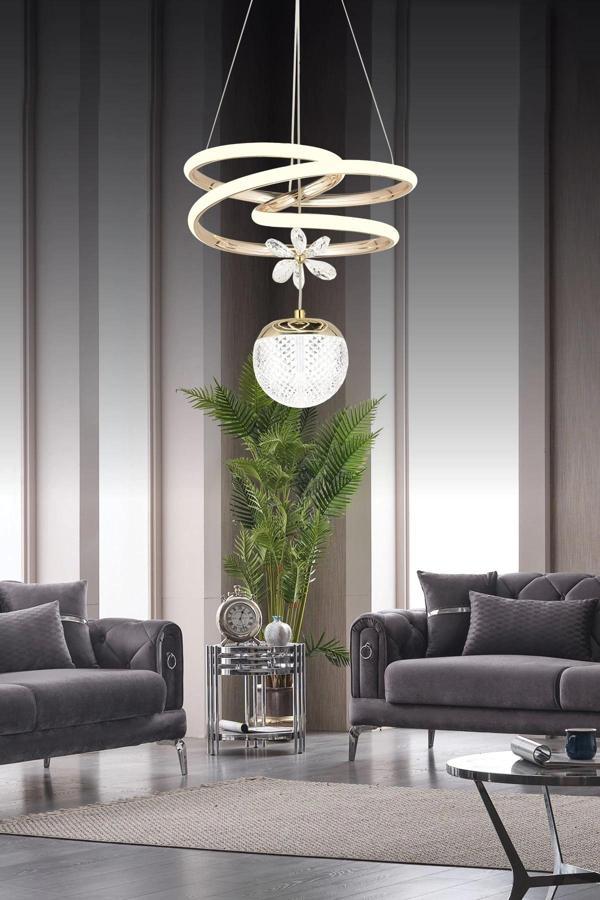 Modern Tek Toplu Kıvrımlı Üç Renkli Gold Sarkıt Led Avize - Image 1