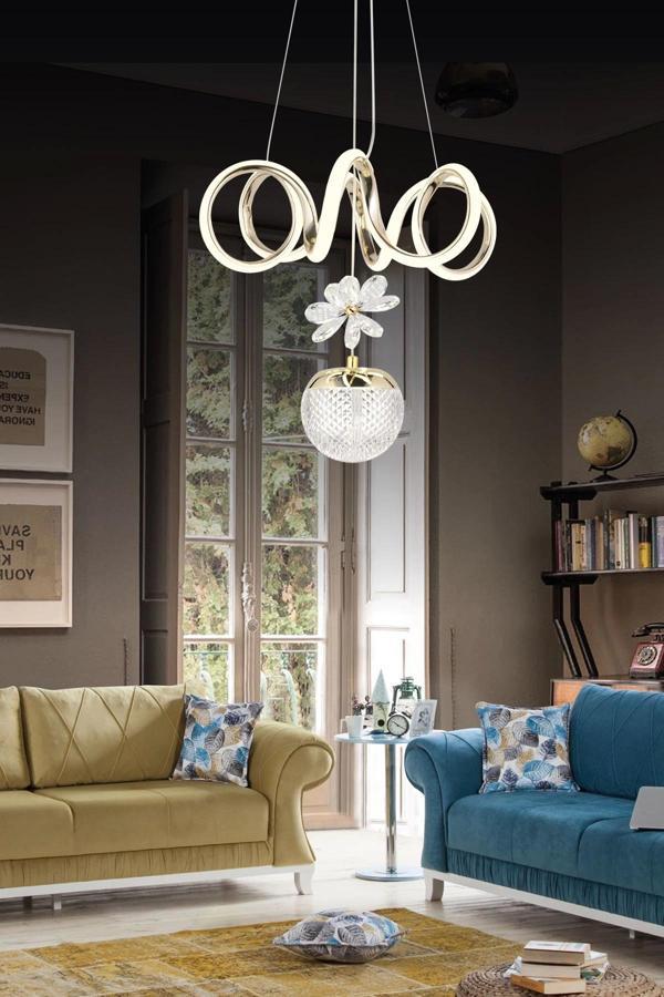 Modern Tek Toplu Üç Renkli Gold Sarkıt Led Avize - Image 1