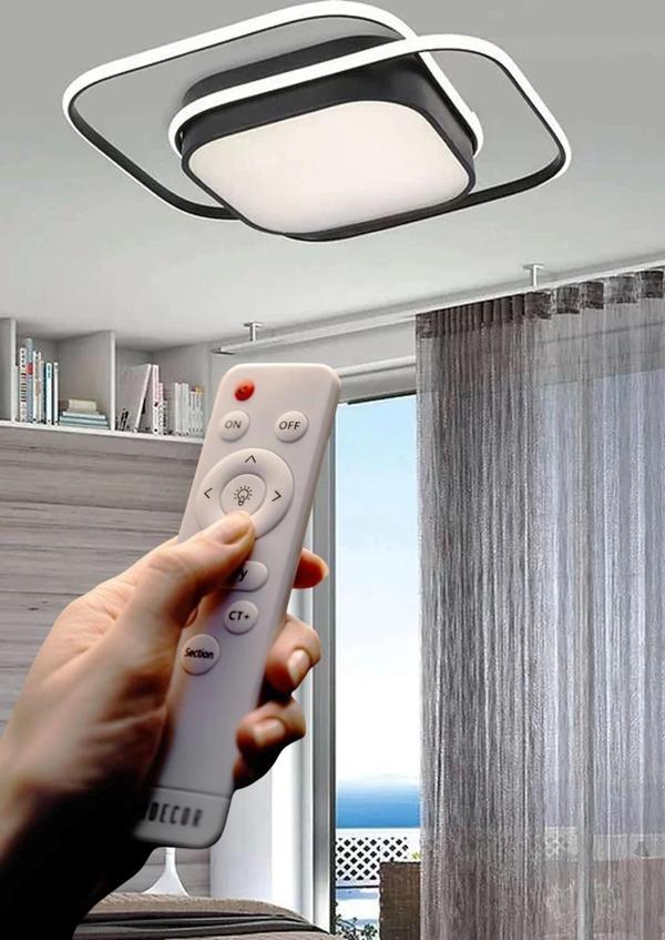 İkili Kare Led Plafonyer Avize Üç Renkli Siyah Renkli Kumandalı - Image 1