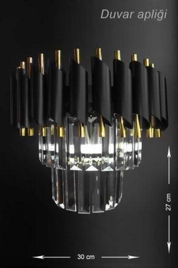 Kristal Taşlı Lüks APLİK - (Siyah-Gold) - Image 1